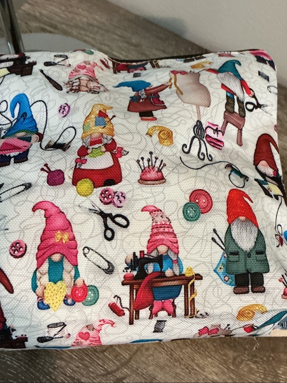 Gnome Sewing Dressmaker Dress Form Print Cosmetic Bag NEW 7x7x2 Zip Top - Picture 4 of 6